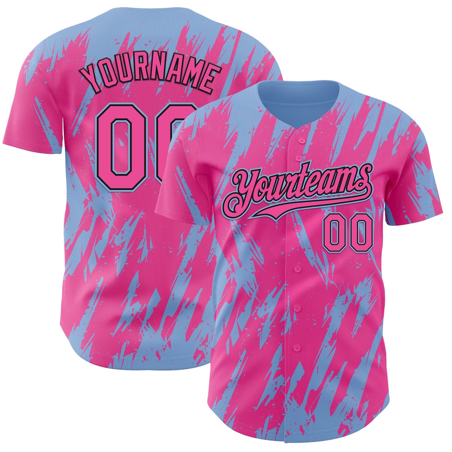 Custom Pink Black-Light Blue Splatter Torn Sharp Brush Stroke Authentic Baseball Jersey - Main View