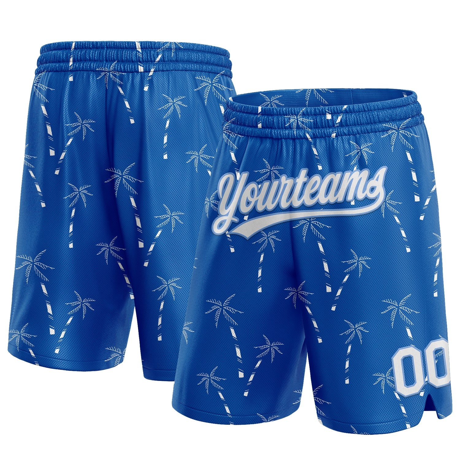 Custom Royal White-Light Blue 3D Pattern Hawaii Palm Trees Authentic Basketball Shorts - Main View