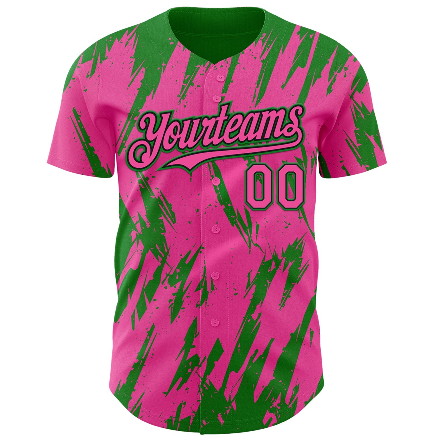 Custom Pink Black-Grass Green Splatter Torn Sharp Brush Stroke Authentic Baseball Jersey view 2