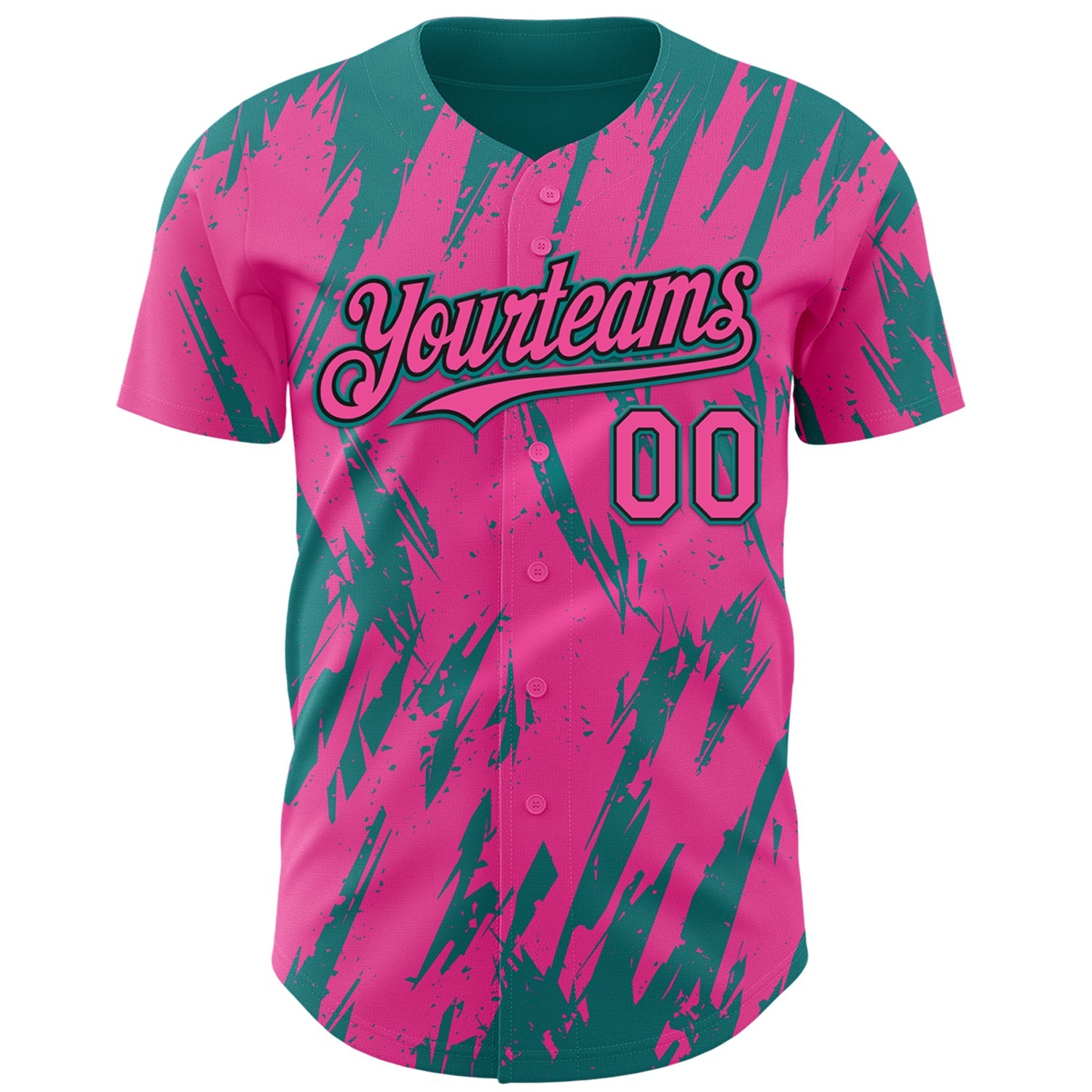 Custom Pink Black-Teal Splatter Torn Sharp Brush Stroke Authentic Baseball Jersey view 2