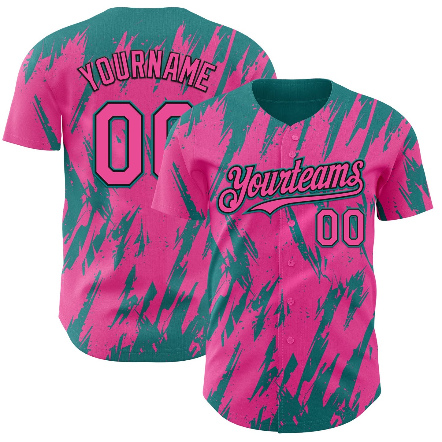 Custom Pink Black-Teal Splatter Torn Sharp Brush Stroke Authentic Baseball Jersey - Main View