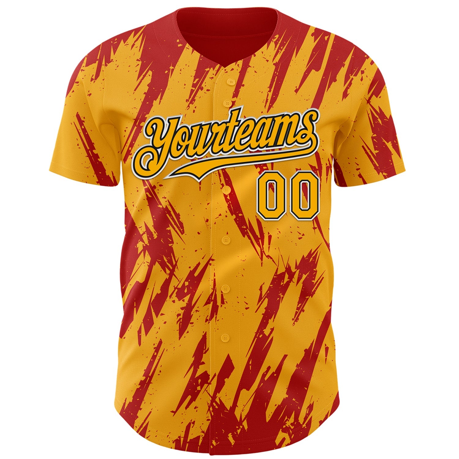 Custom Gold Black-Red Splatter Torn Sharp Brush Stroke Authentic Baseball Jersey view 2
