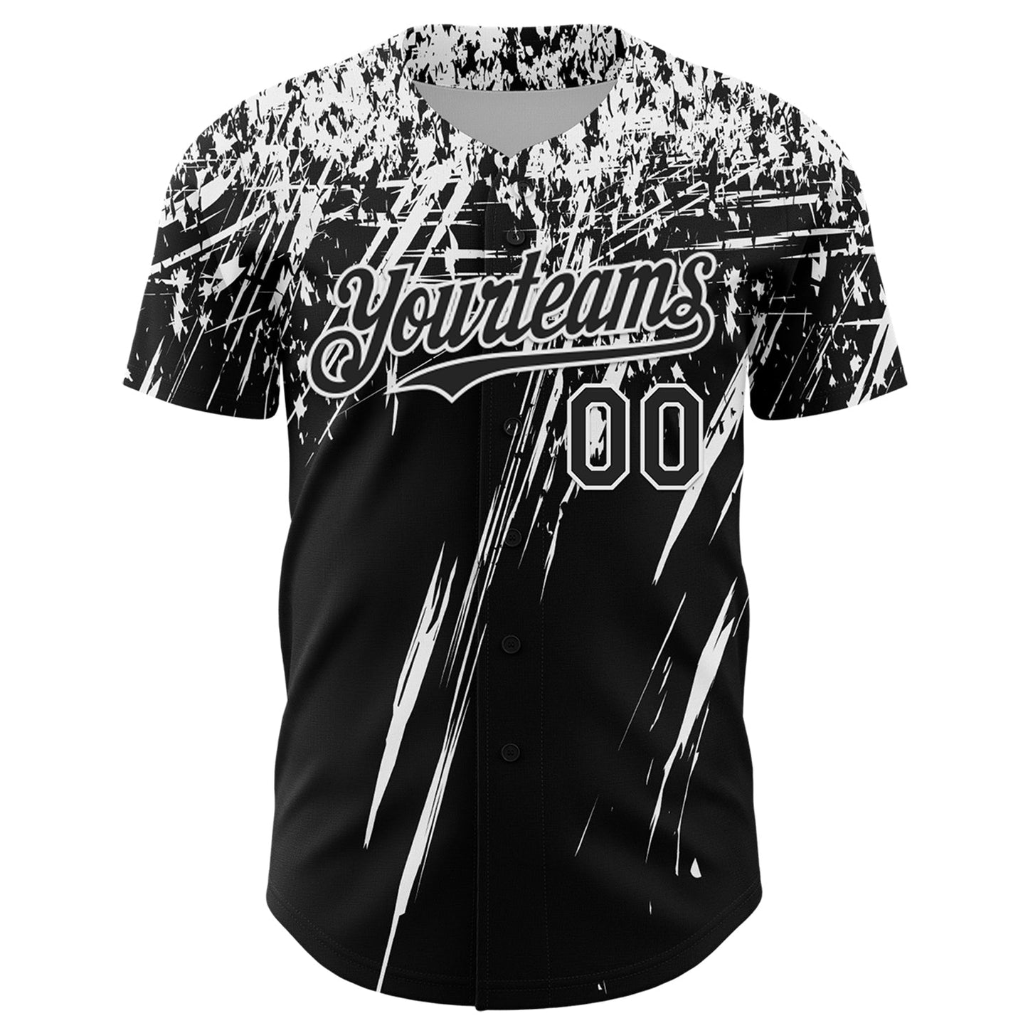 Custom Black White Distressed Scratch Brush Stroke Authentic Baseball Jersey view 2