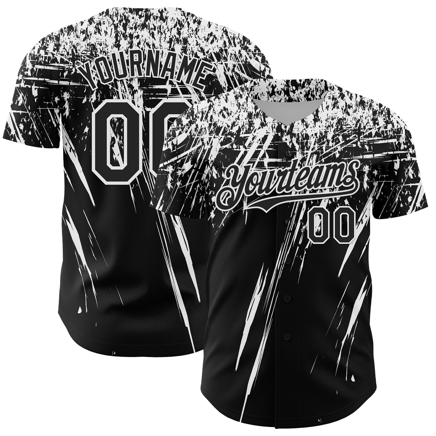 Custom Black White Distressed Scratch Brush Stroke Authentic Baseball Jersey - Main View