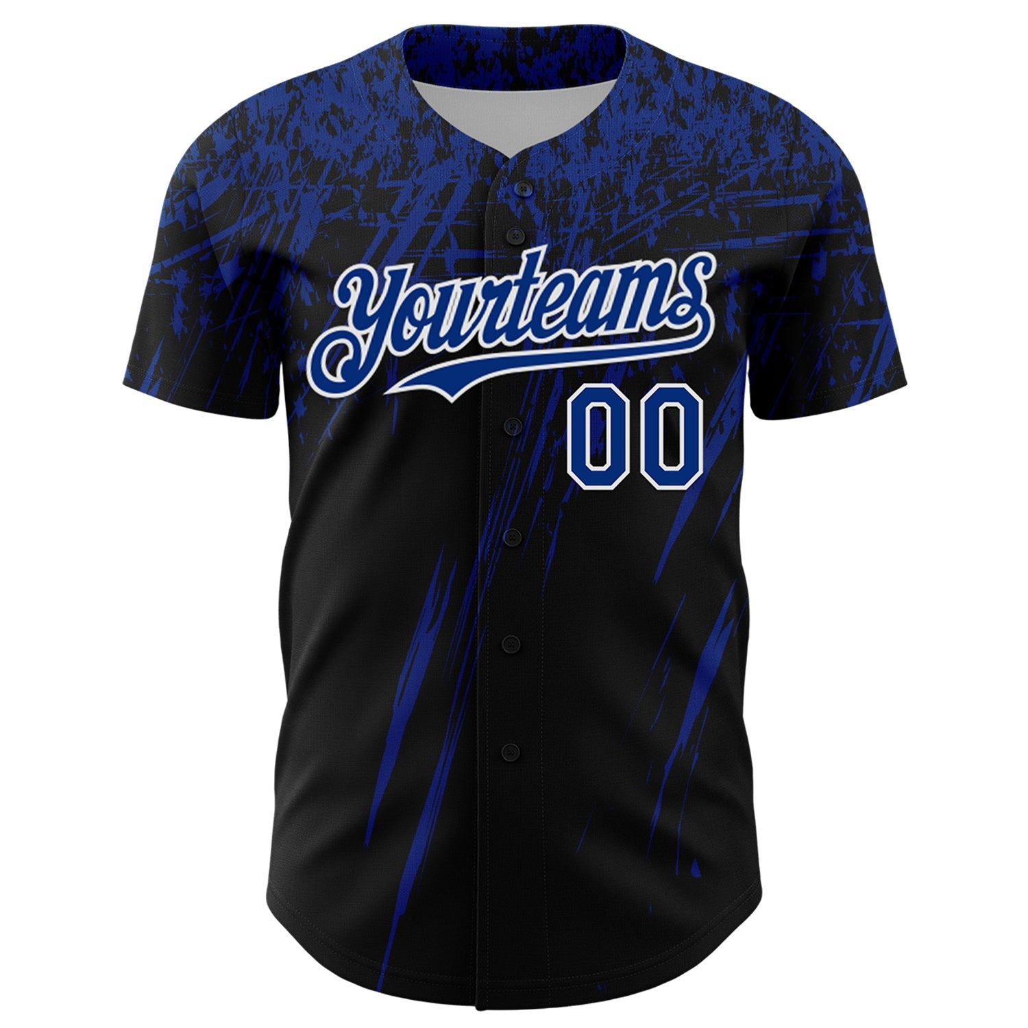 Custom Black Royal-White Distressed Scratch Brush Stroke Authentic Baseball Jersey view 2