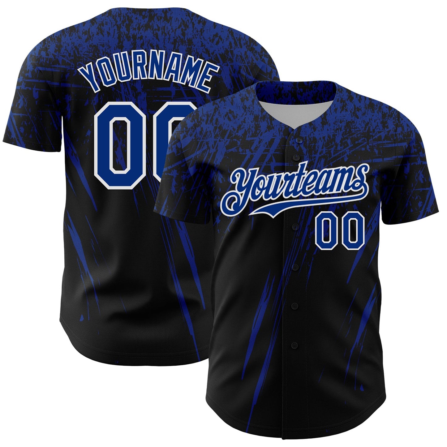 Custom Black Royal-White Distressed Scratch Brush Stroke Authentic Baseball Jersey - Main View