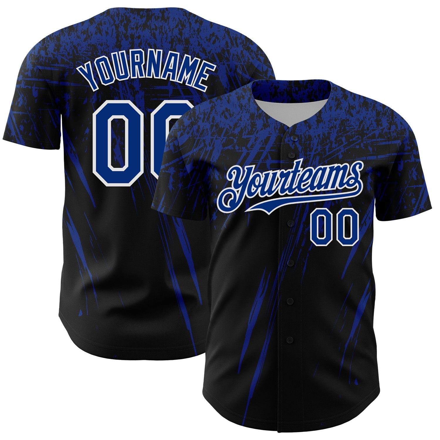 Custom Black Royal-White Distressed Scratch Brush Stroke Authentic Baseball Jersey - Main View