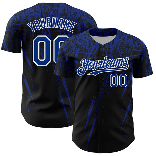 Custom Black Royal-White Distressed Scratch Brush Stroke Authentic Baseball Jersey - Main View