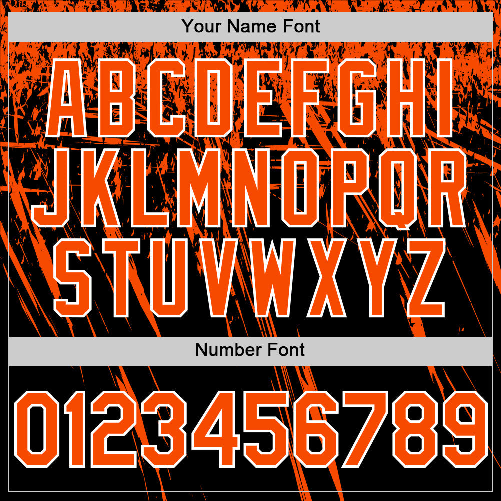 Custom Black Orange-White Distressed Scratch Brush Stroke Authentic Baseball Jersey view 5