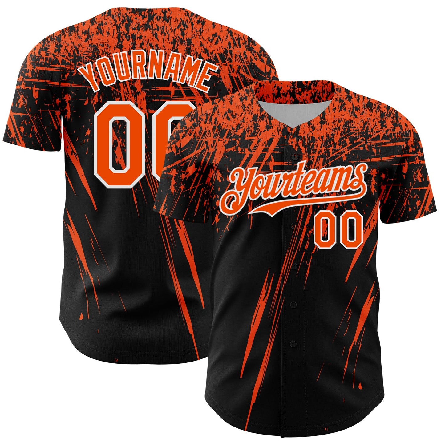 Custom Black Orange-White Distressed Scratch Brush Stroke Authentic Baseball Jersey - Main View