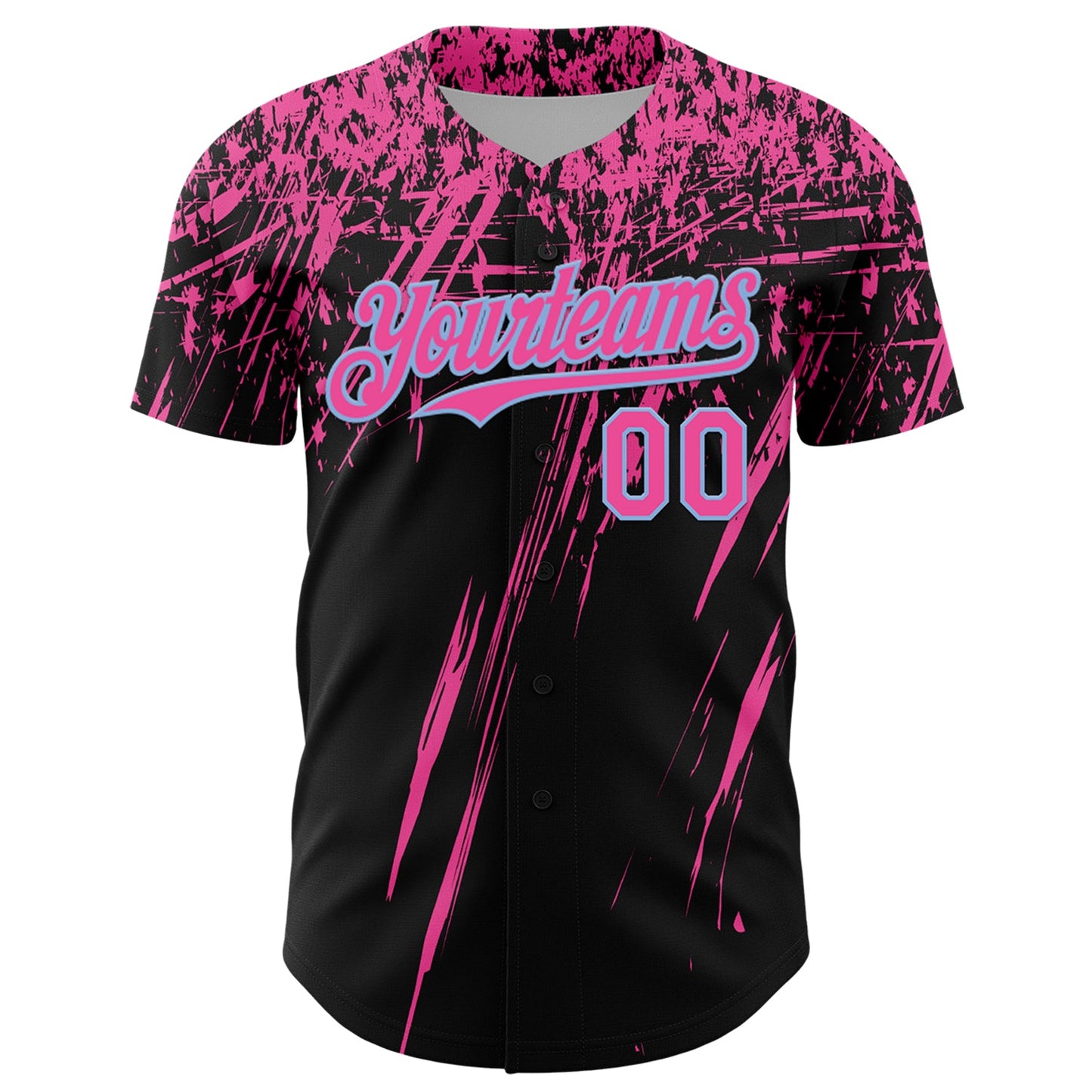 Custom Black Pink-Light Blue Distressed Scratch Brush Stroke Authentic Baseball Jersey view 2