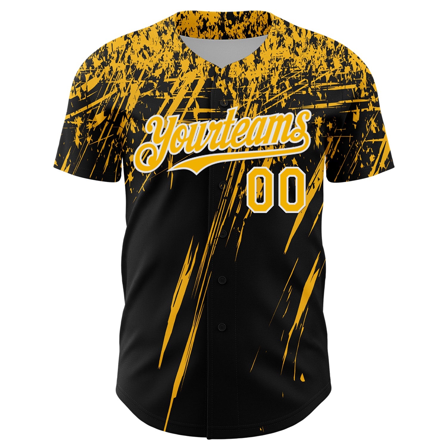 Custom Black Gold-White Distressed Scratch Brush Stroke Authentic Baseball Jersey view 2