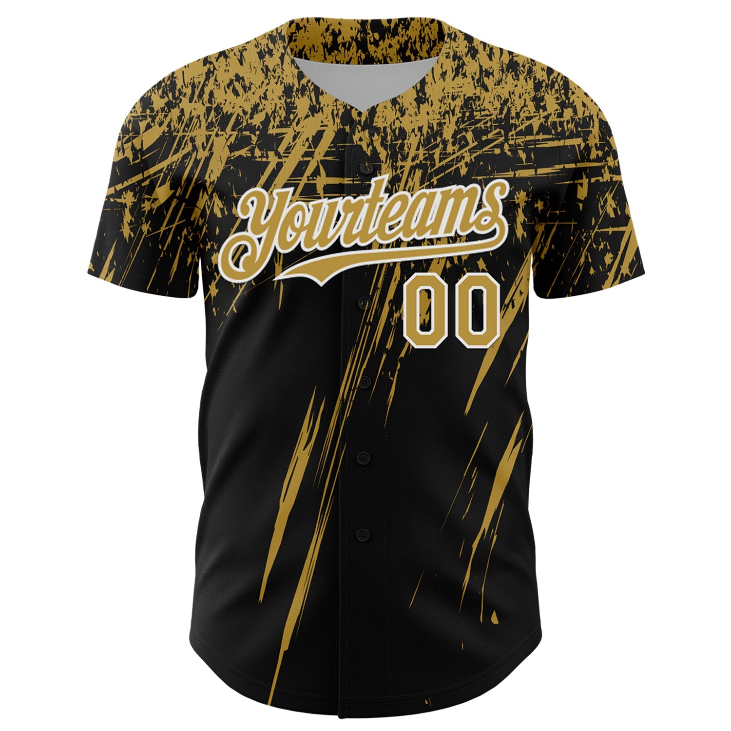 Custom Black Old Gold-White Distressed Scratch Brush Stroke Authentic Baseball Jersey view 2