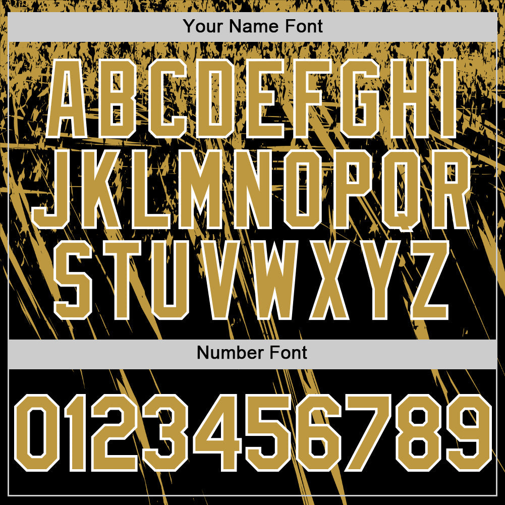 Custom Black Old Gold-White Distressed Scratch Brush Stroke Authentic Baseball Jersey view 5