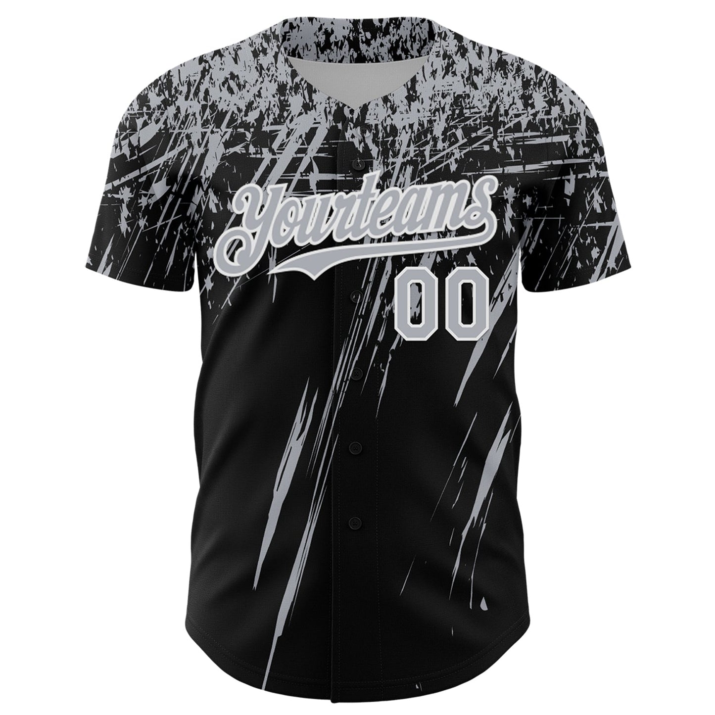 Custom Black Gray-White Distressed Scratch Brush Stroke Authentic Baseball Jersey view 2