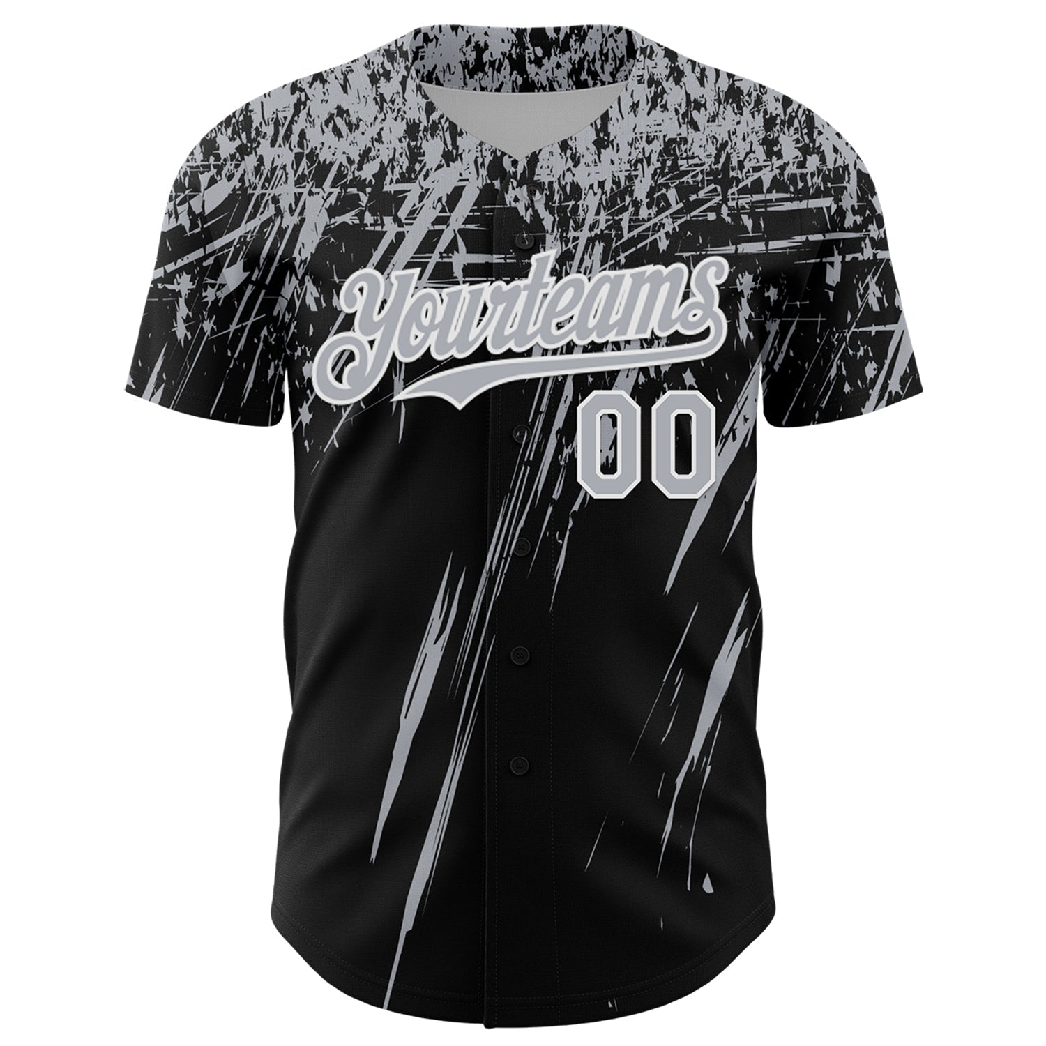 Custom Black Gray-White Distressed Scratch Brush Stroke Authentic Baseball Jersey view 2
