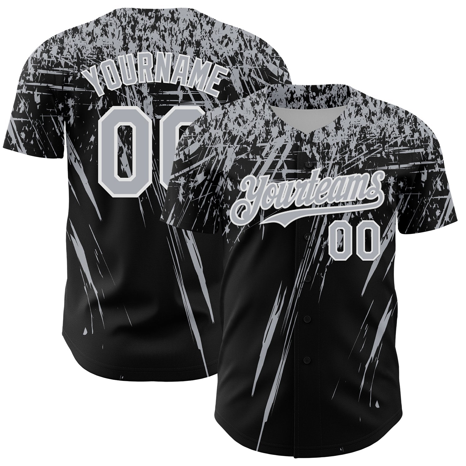 Custom Black Gray-White Distressed Scratch Brush Stroke Authentic Baseball Jersey - Main View