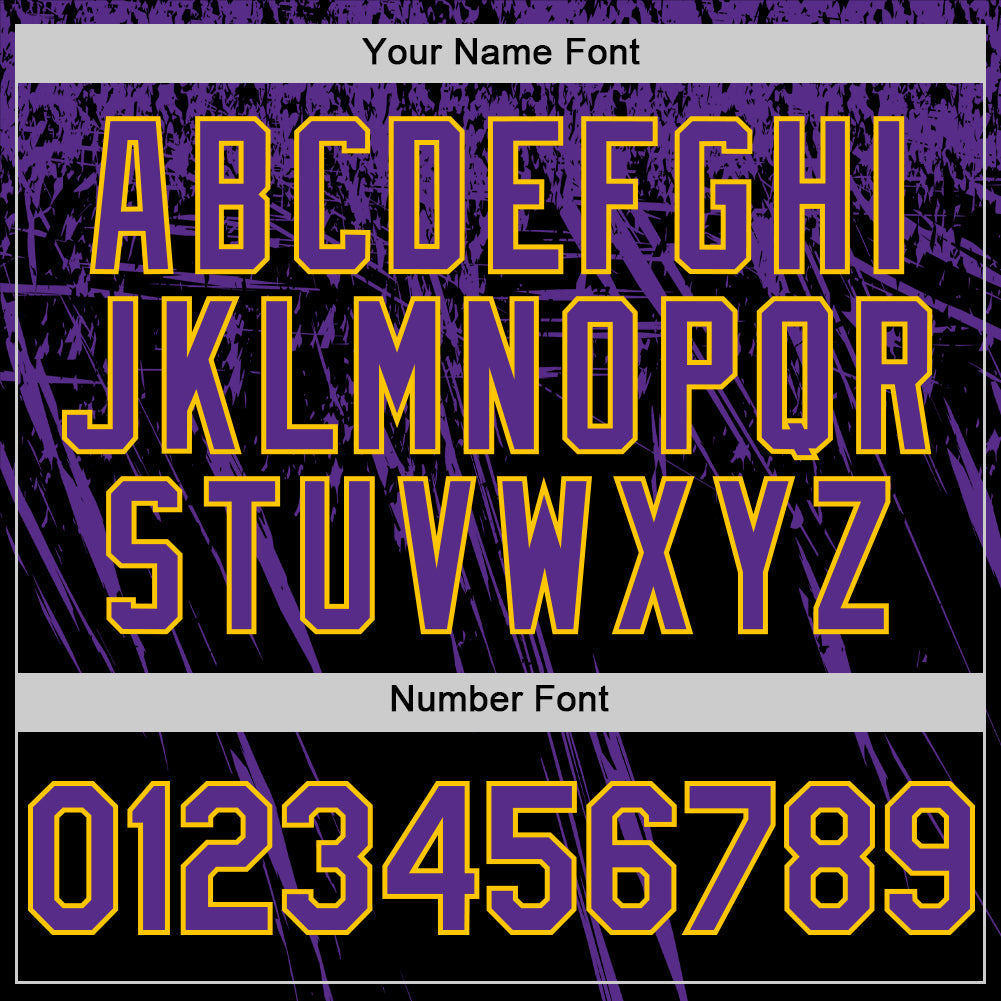 Custom Black Purple-Yellow Distressed Scratch Brush Stroke Authentic Baseball Jersey view 5