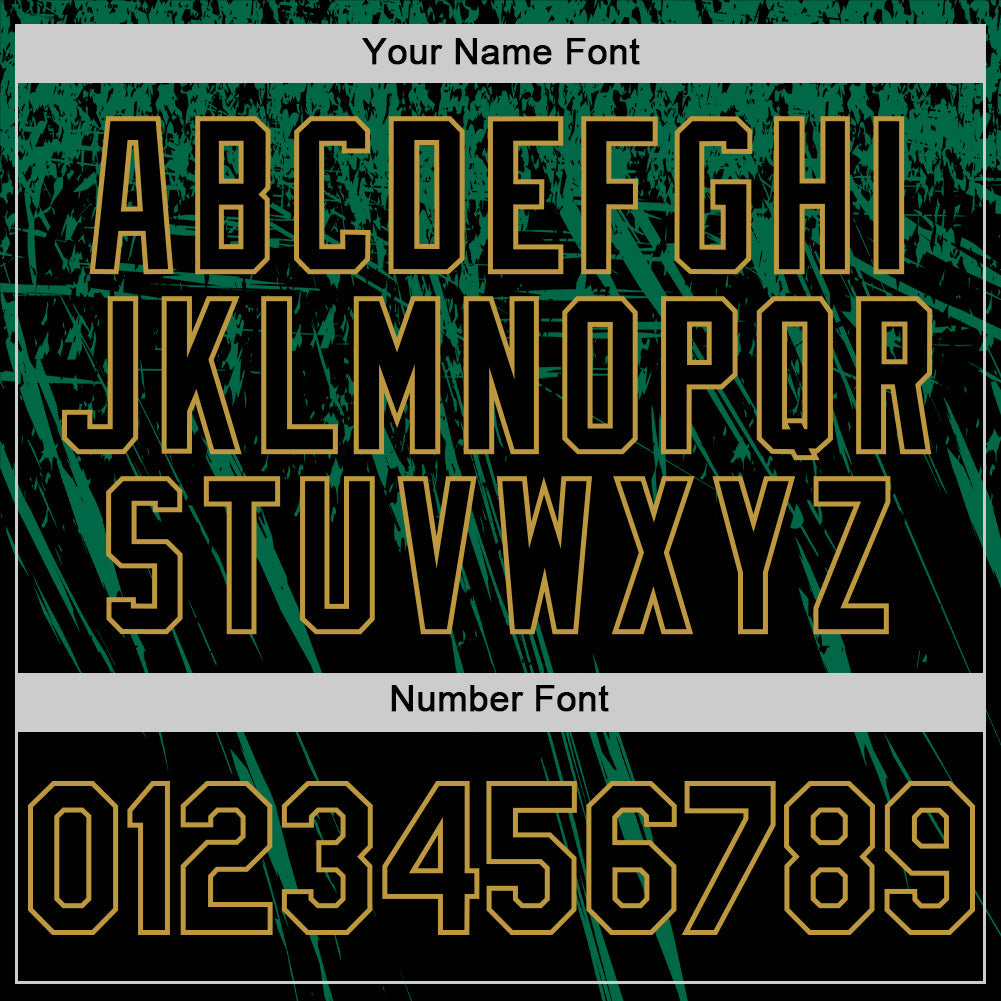 Custom Black Kelly Green-Old Gold Distressed Scratch Brush Stroke Authentic Baseball Jersey view 5