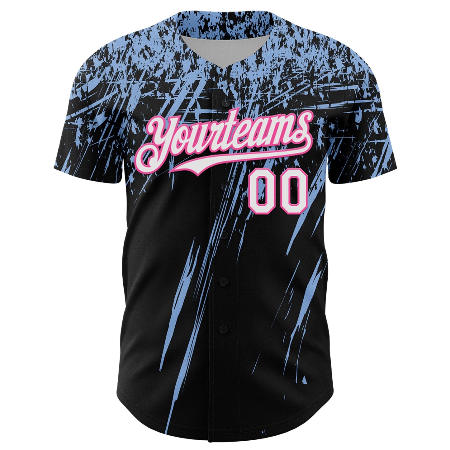 Custom Black White Light Blue-Pink Distressed Scratch Brush Stroke Authentic Baseball Jersey view 2