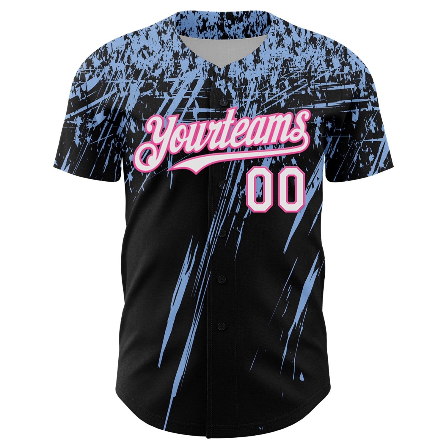 Custom Black White Light Blue-Pink Distressed Scratch Brush Stroke Authentic Baseball Jersey view 2