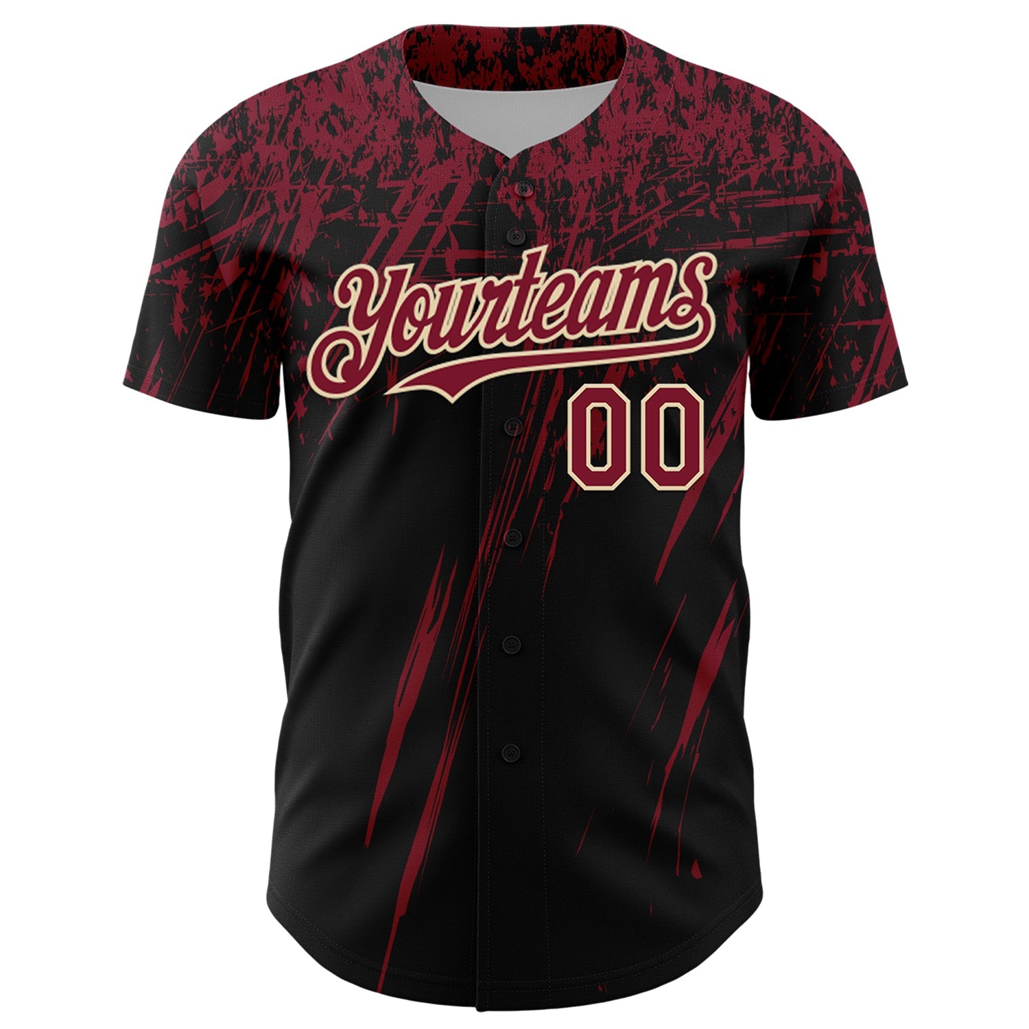 Custom Black Crimson-Cream Distressed Scratch Brush Stroke Authentic Baseball Jersey view 2