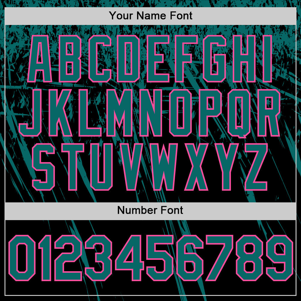 Custom Black Teal-Pink Distressed Scratch Brush Stroke Authentic Baseball Jersey view 5