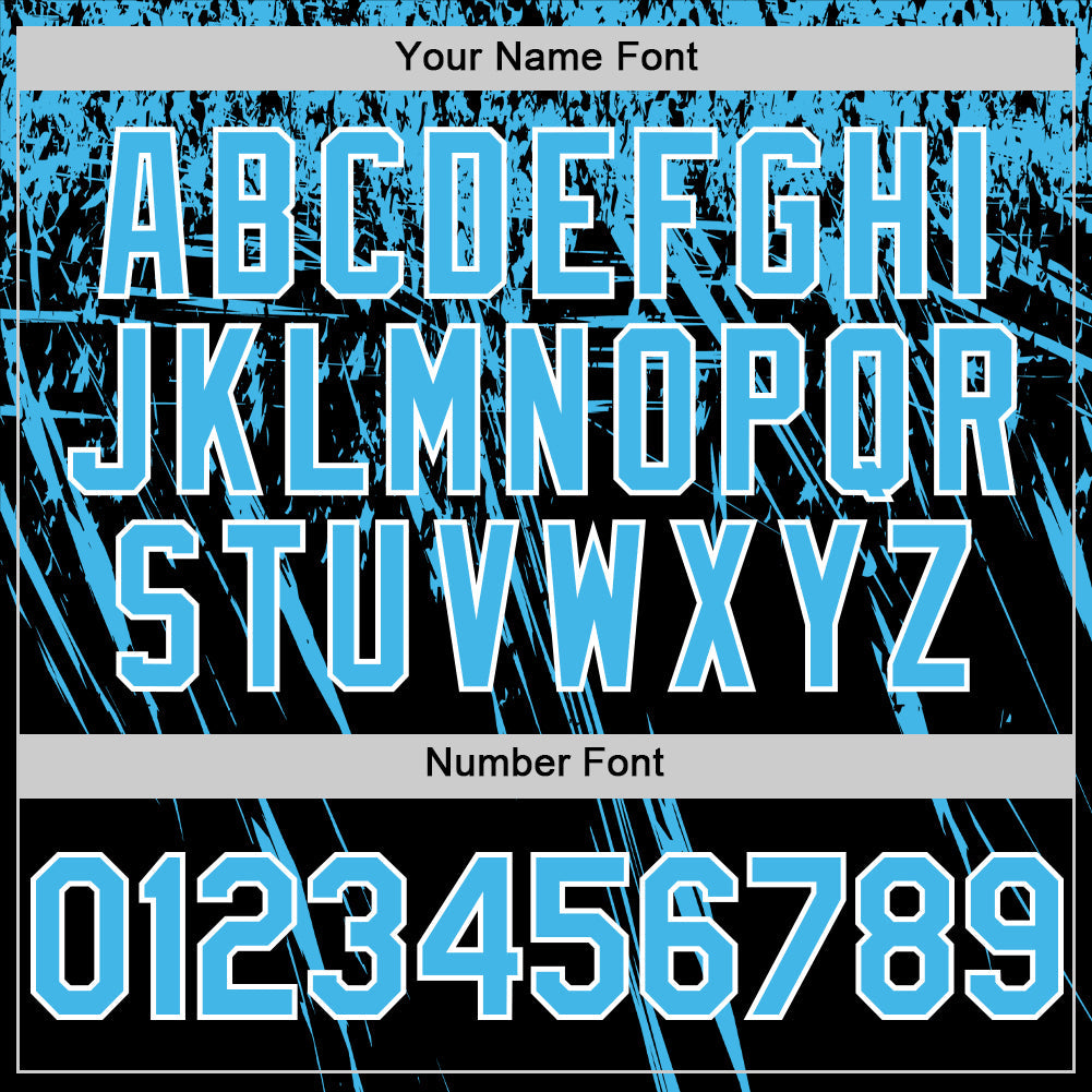 Custom Black Sky Blue-White Distressed Scratch Brush Stroke Authentic Baseball Jersey view 5