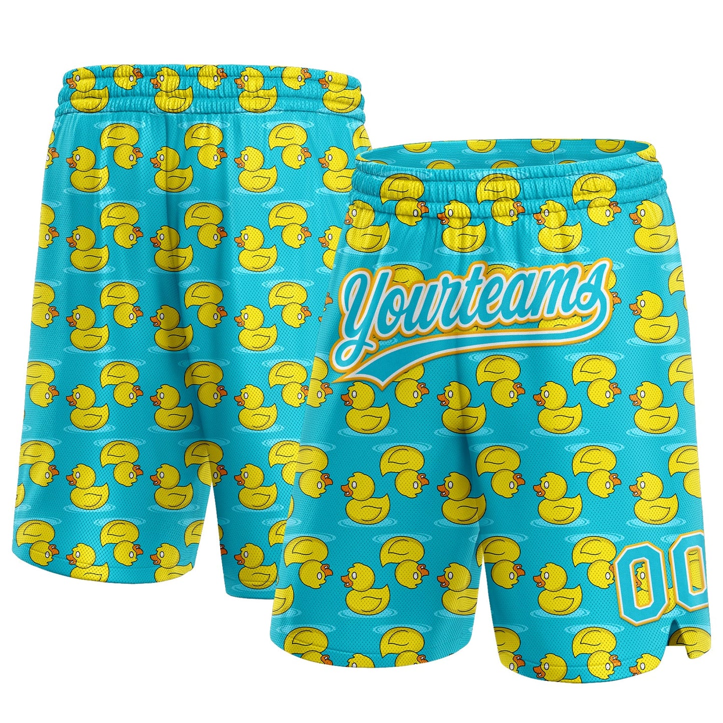 Custom Lakes Blue Yellow-White 3D Pattern Duck Authentic Basketball Shorts - Main View