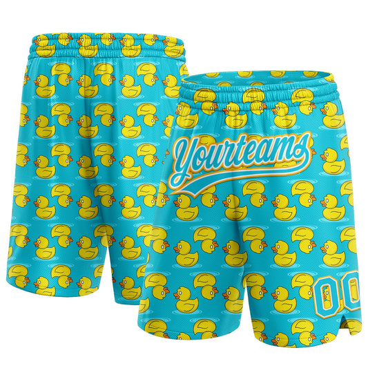 Custom Lakes Blue Yellow-White 3D Pattern Duck Authentic Basketball Shorts - Main View