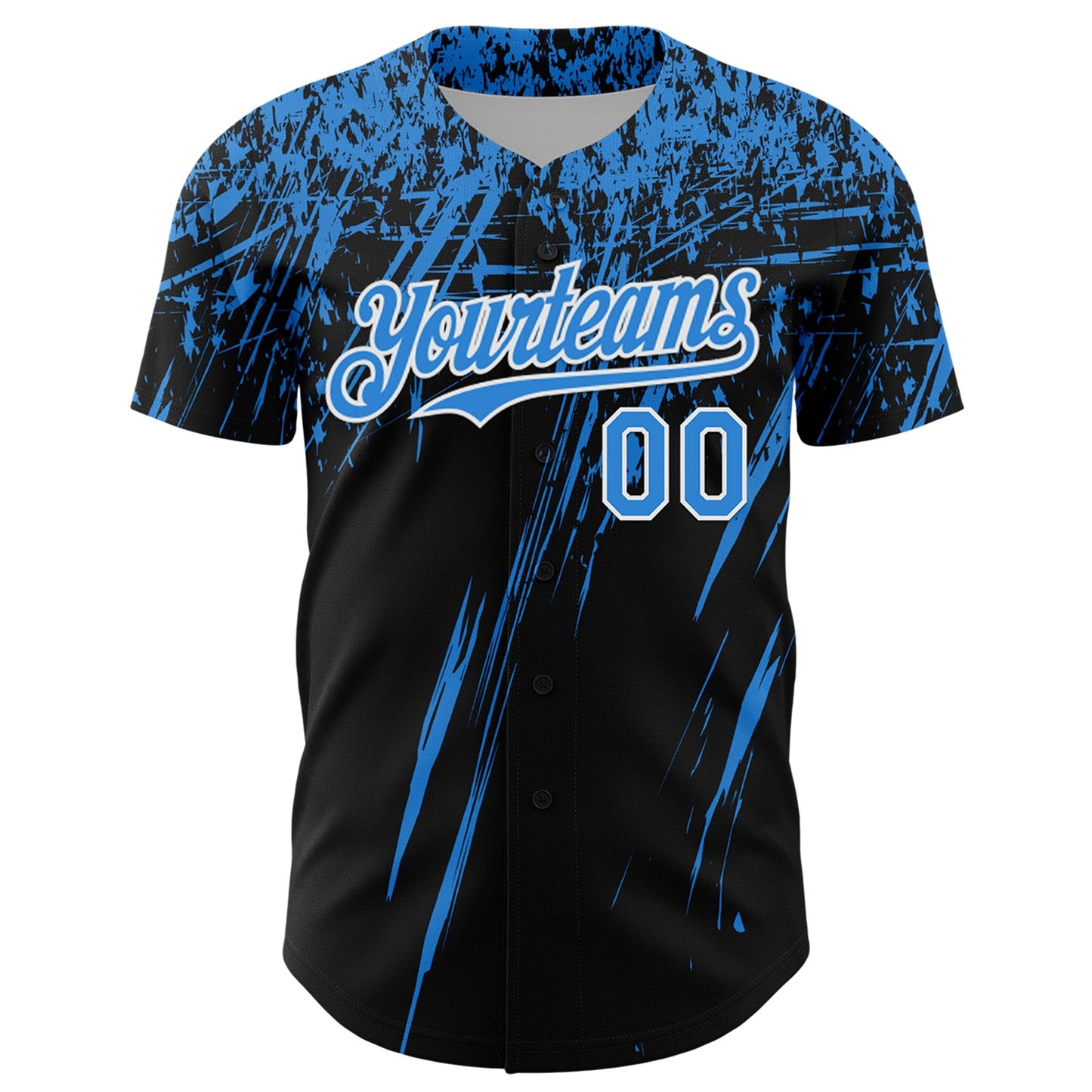 Custom Black Electric Blue-White Distressed Scratch Brush Stroke Authentic Baseball Jersey view 2