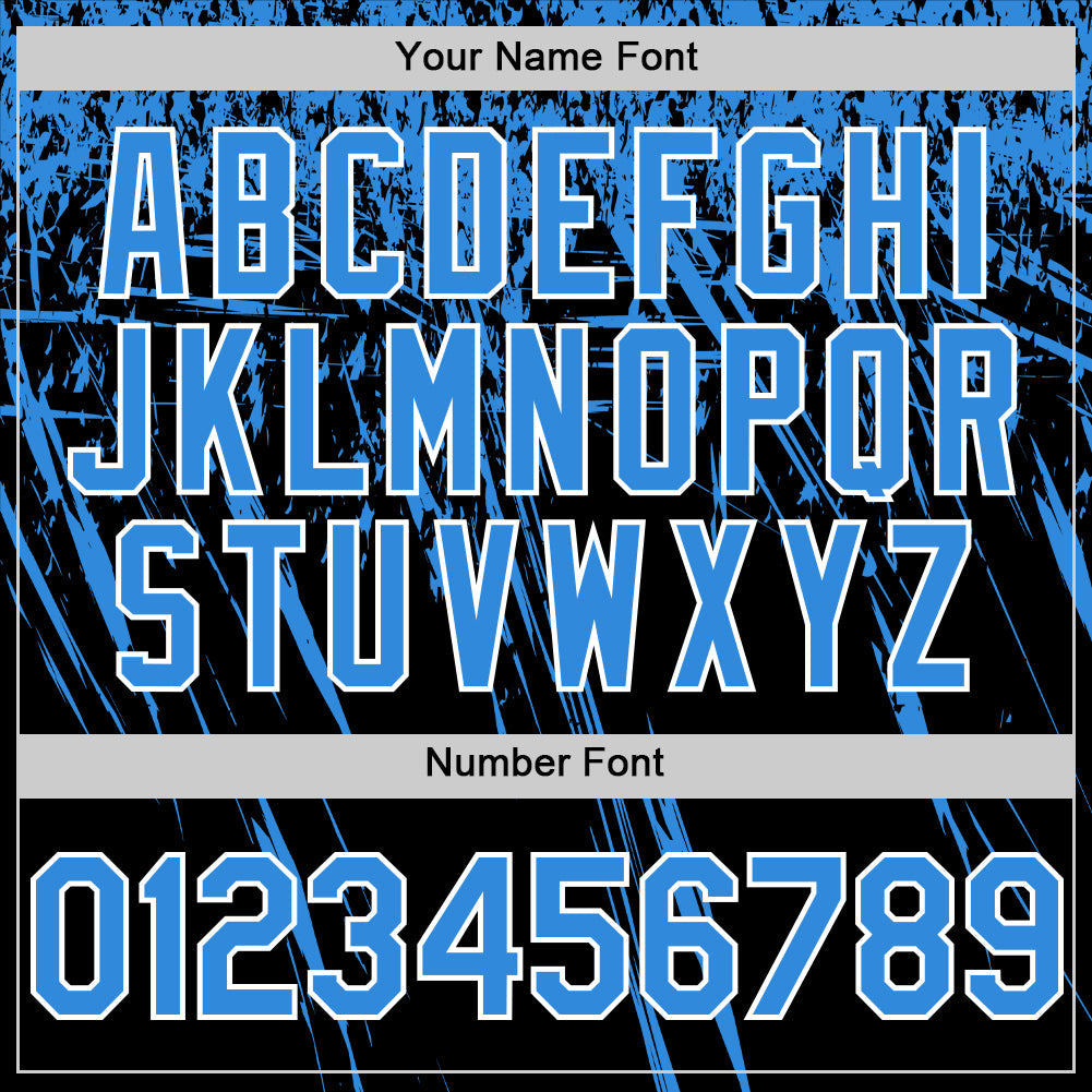 Custom Black Electric Blue-White Distressed Scratch Brush Stroke Authentic Baseball Jersey view 5