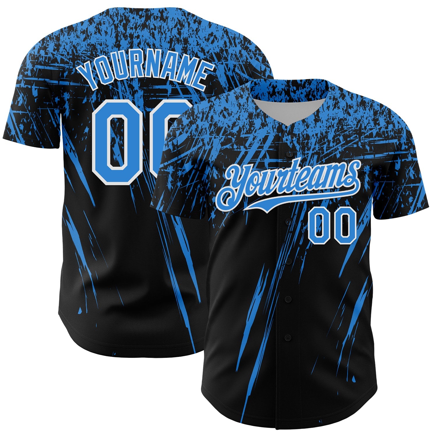 Custom Black Electric Blue-White Distressed Scratch Brush Stroke Authentic Baseball Jersey - Main View