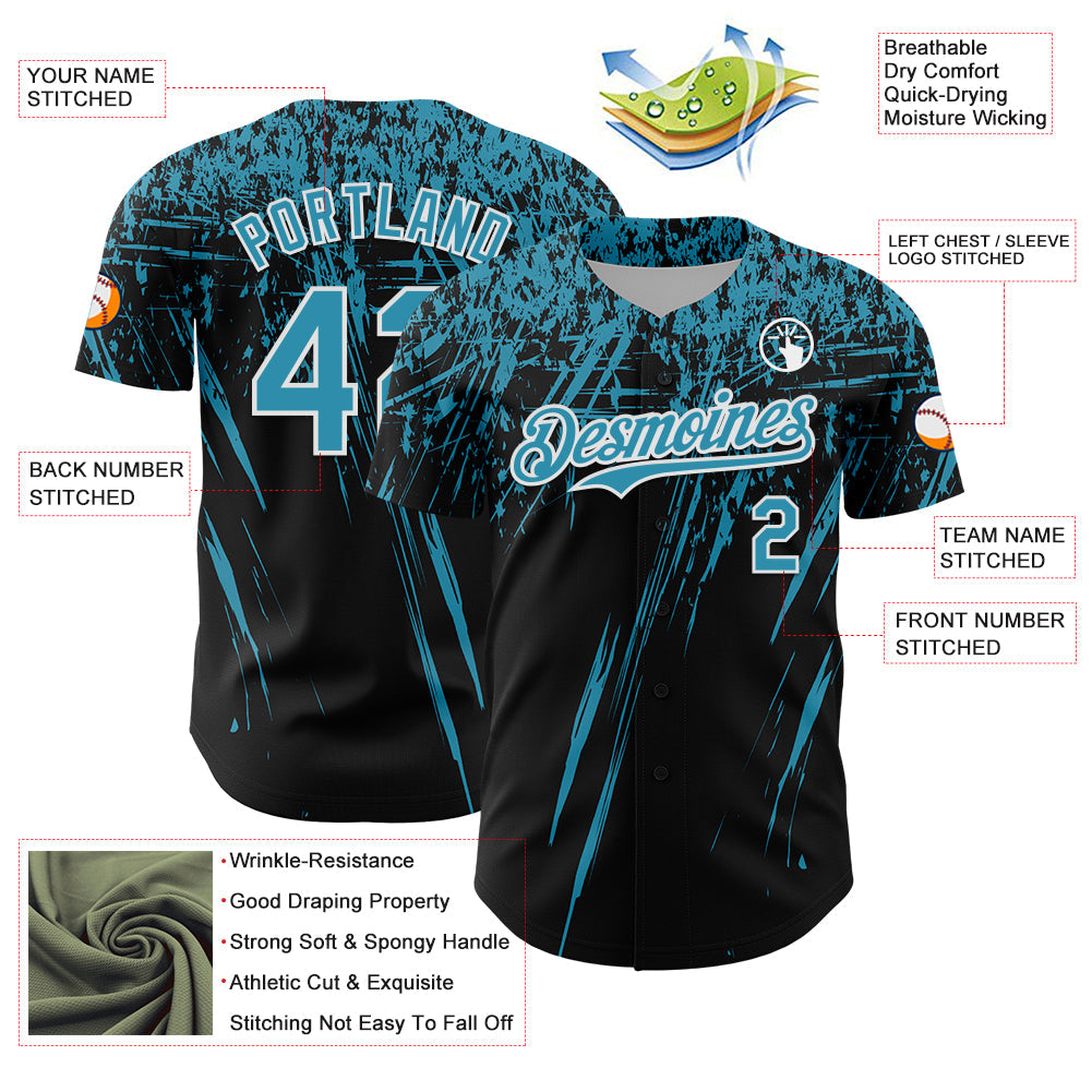Custom Black Panther Blue-White Distressed Scratch Brush Stroke Authentic Baseball Jersey view 3