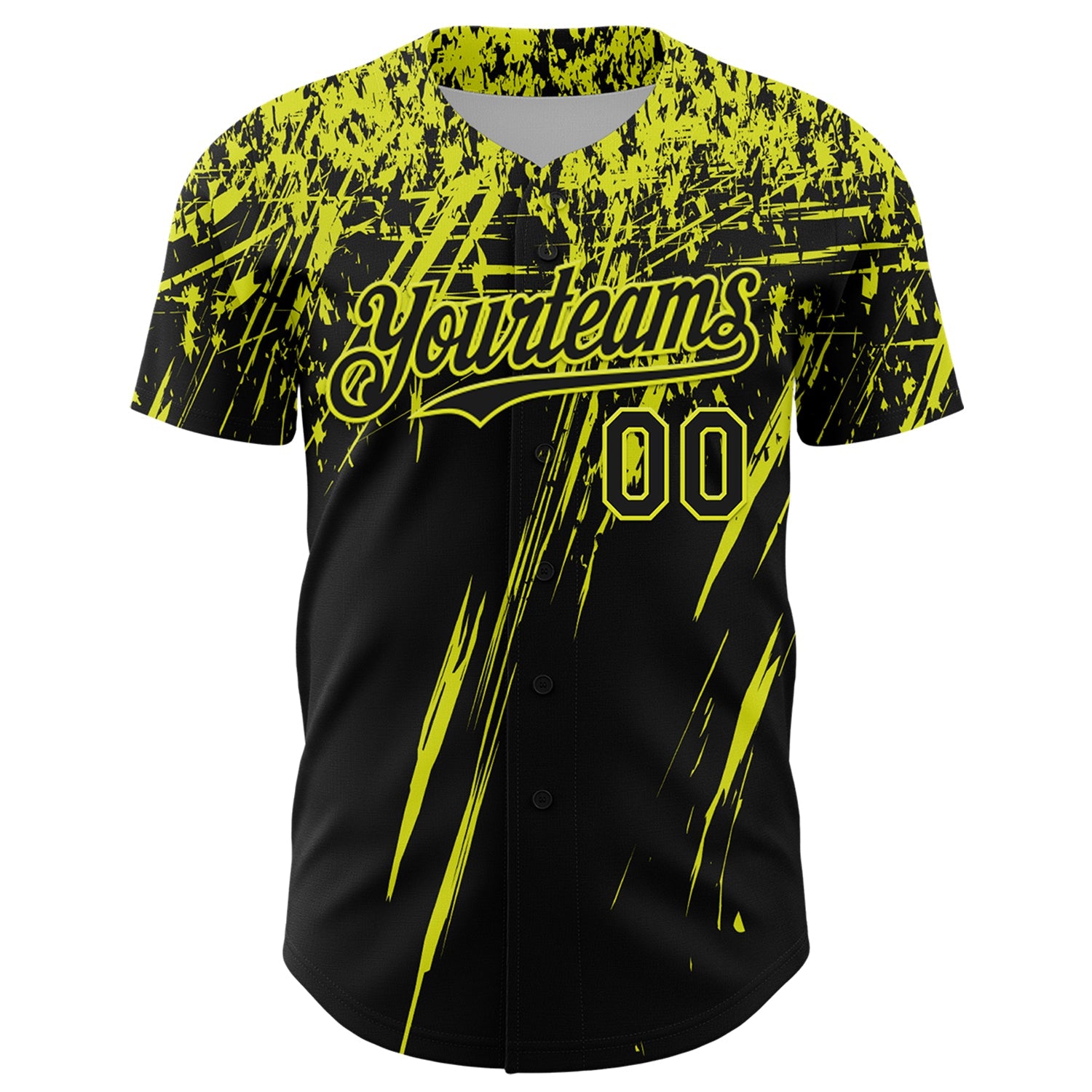 Custom Black Neon Yellow Distressed Scratch Brush Stroke Authentic Baseball Jersey view 2