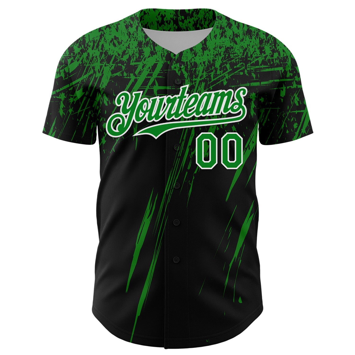 Custom Black Grass Green-White Distressed Scratch Brush Stroke Authentic Baseball Jersey view 2