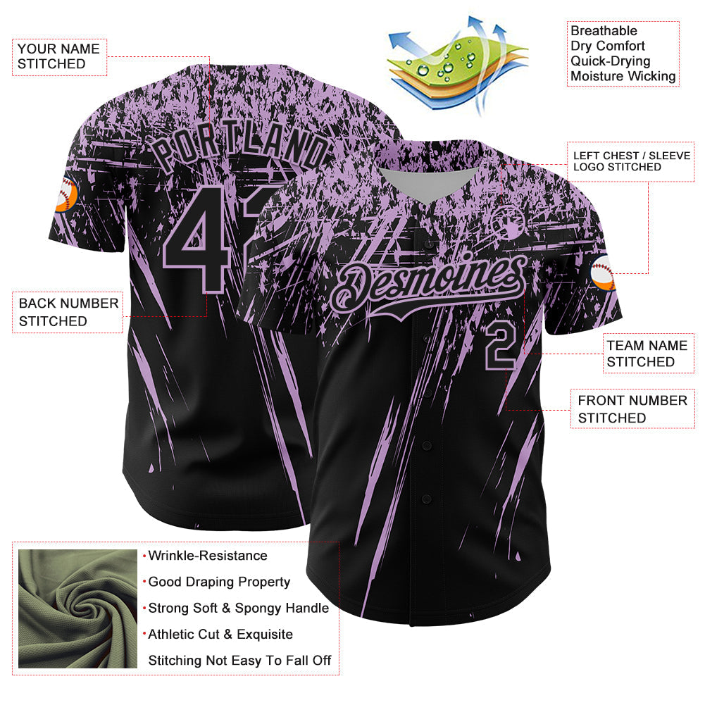 Custom Black Light Purple Distressed Scratch Brush Stroke Authentic Baseball Jersey view 3