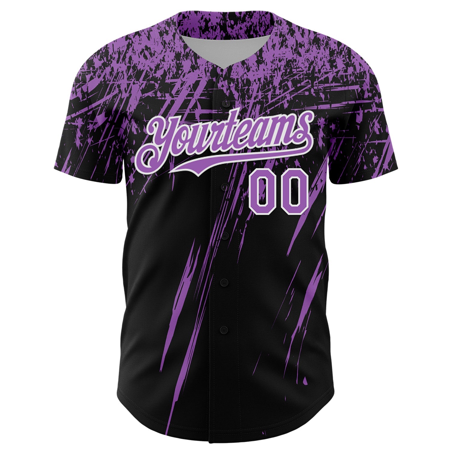 Custom Black Medium Purple-White Distressed Scratch Brush Stroke Authentic Baseball Jersey view 2