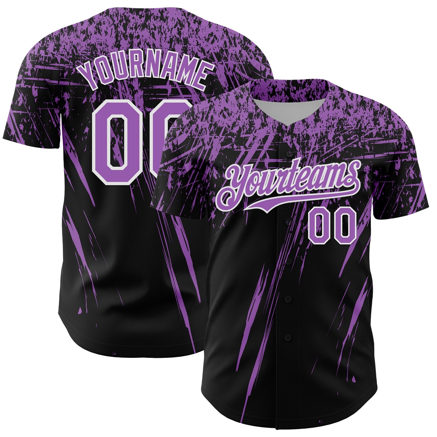 Custom Black Medium Purple-White Distressed Scratch Brush Stroke Authentic Baseball Jersey - Main View