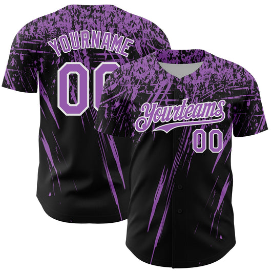 Custom Black Medium Purple-White Distressed Scratch Brush Stroke Authentic Baseball Jersey - Main View