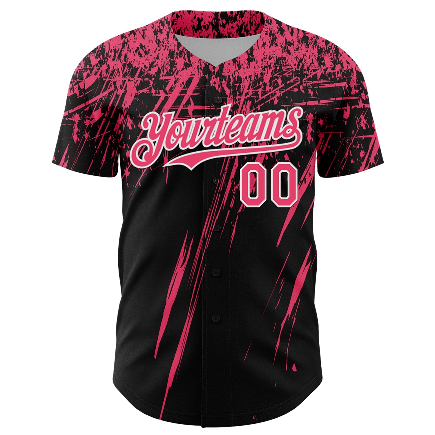 Custom Black Neon Pink-White Distressed Scratch Brush Stroke Authentic Baseball Jersey view 2