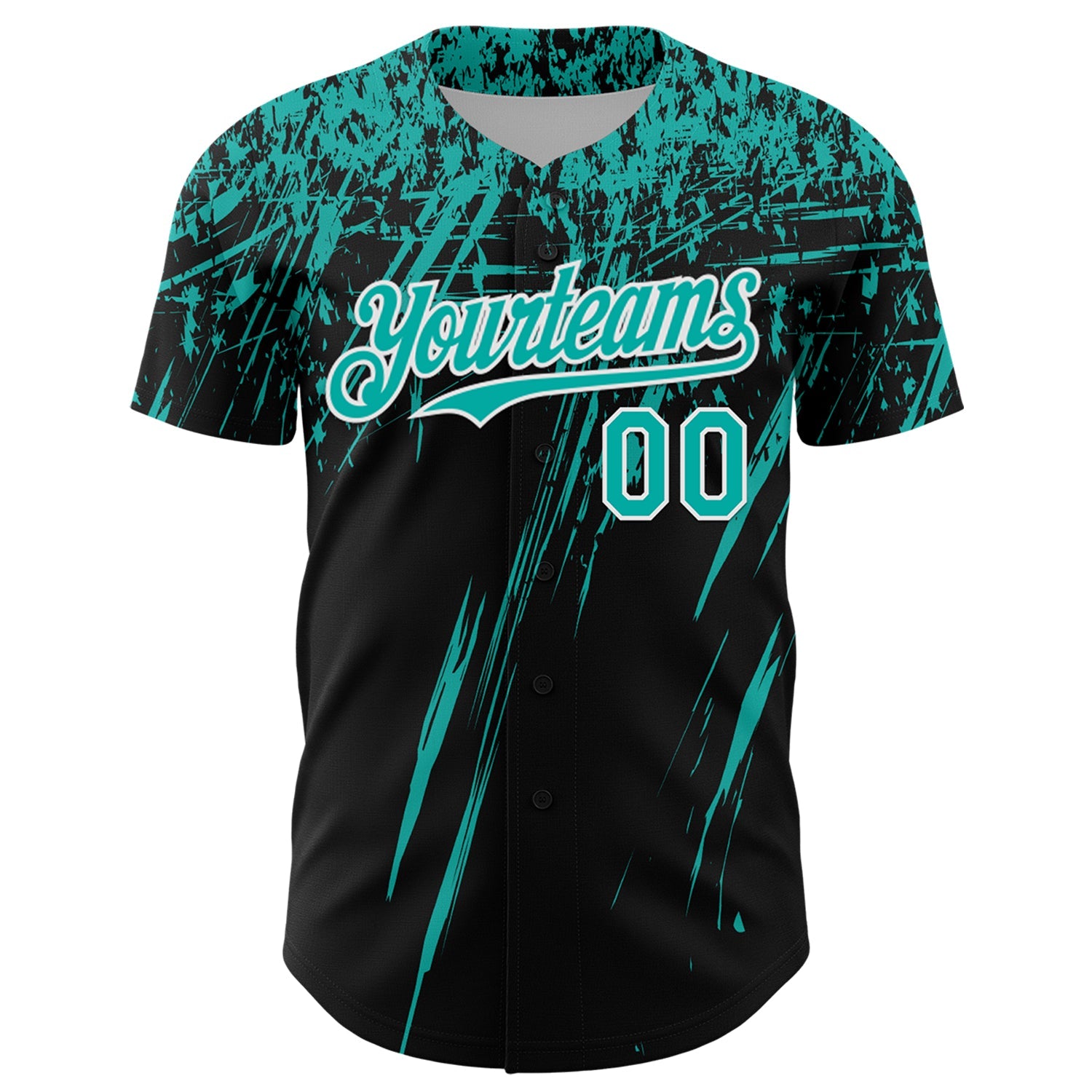 Custom Black Aqua-White Distressed Scratch Brush Stroke Authentic Baseball Jersey view 2