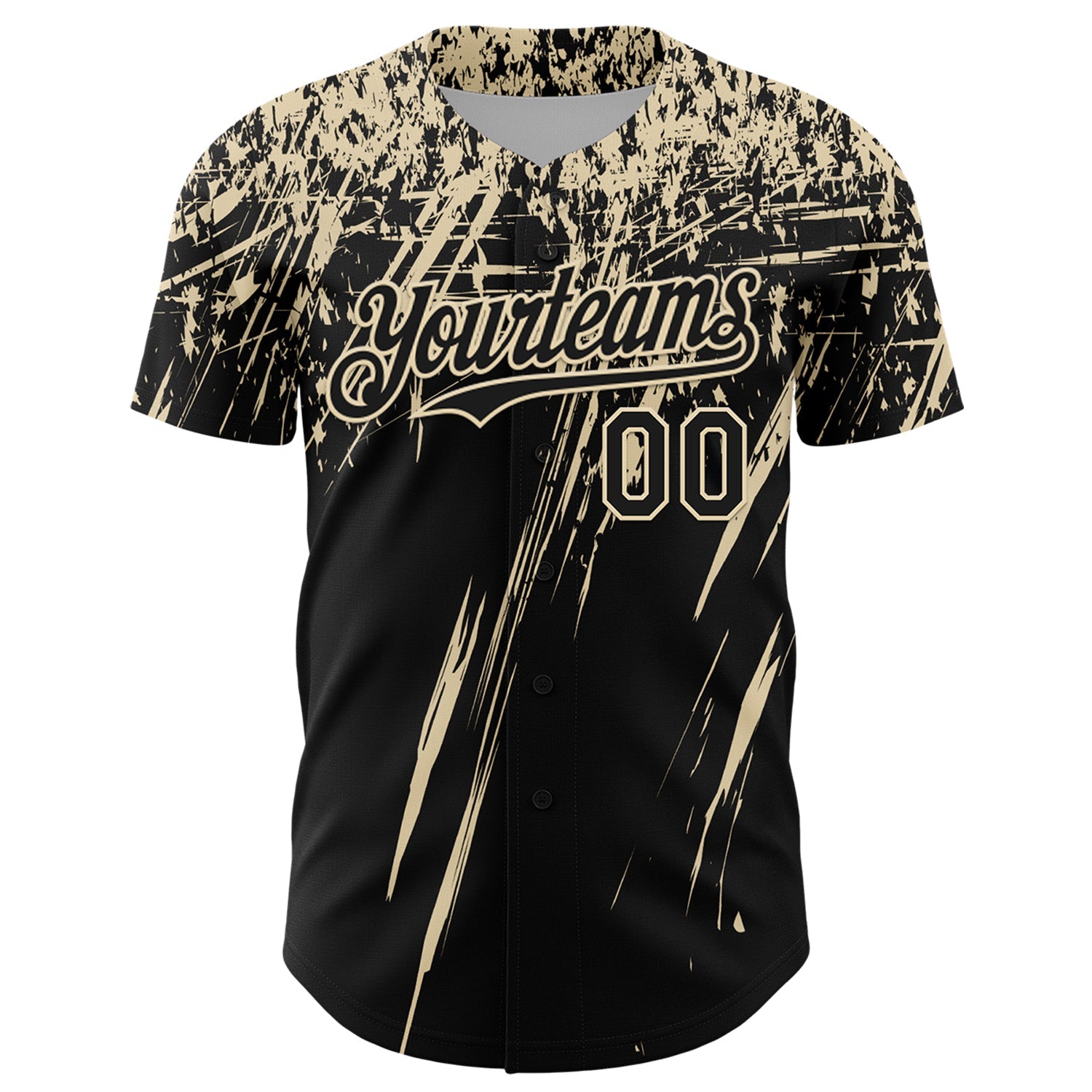 Custom Black Cream Distressed Scratch Brush Stroke Authentic Baseball Jersey view 2