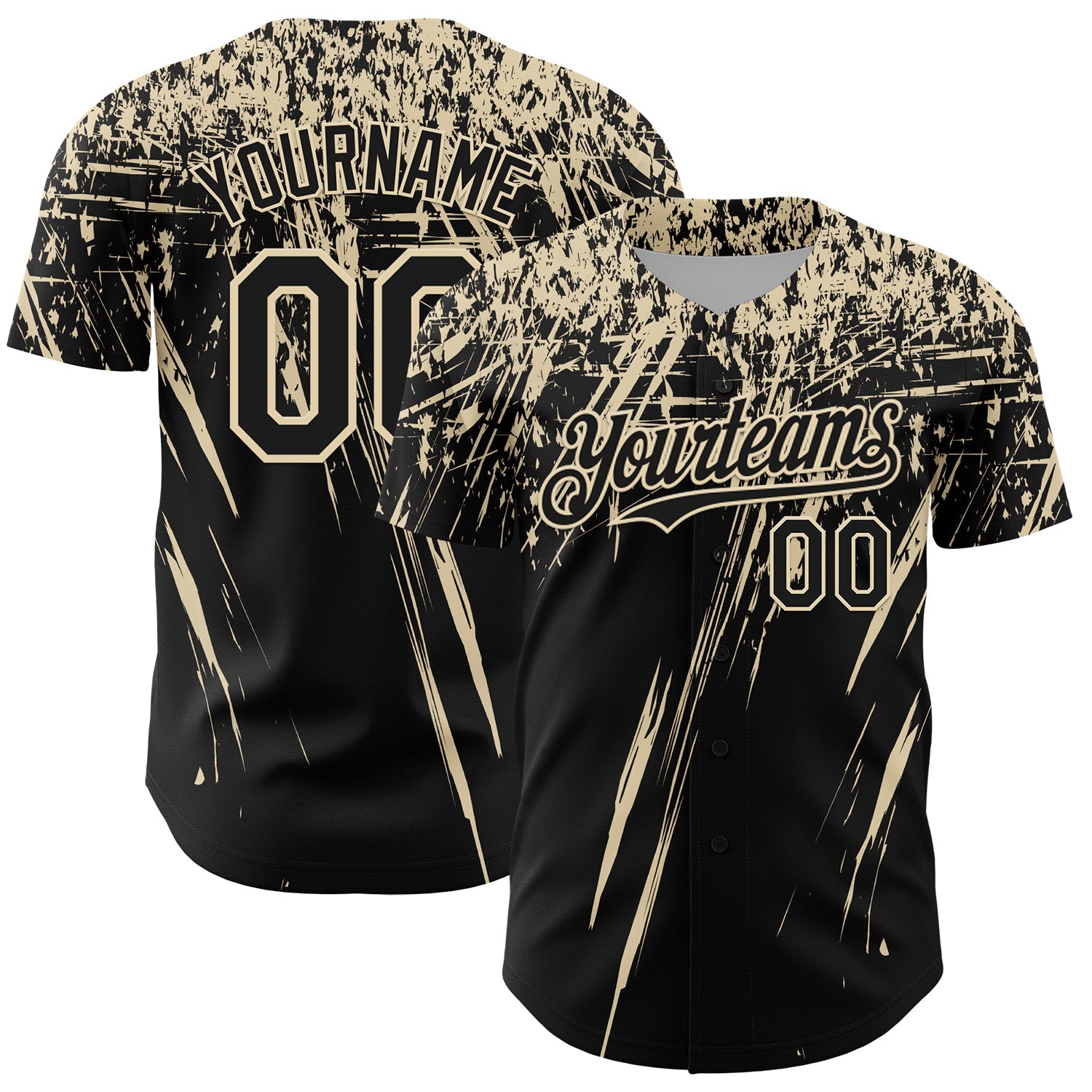 Custom Black Cream Distressed Scratch Brush Stroke Authentic Baseball Jersey - Main View