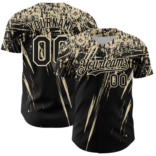 Custom Black Cream Distressed Scratch Brush Stroke Authentic Baseball Jersey - Main View