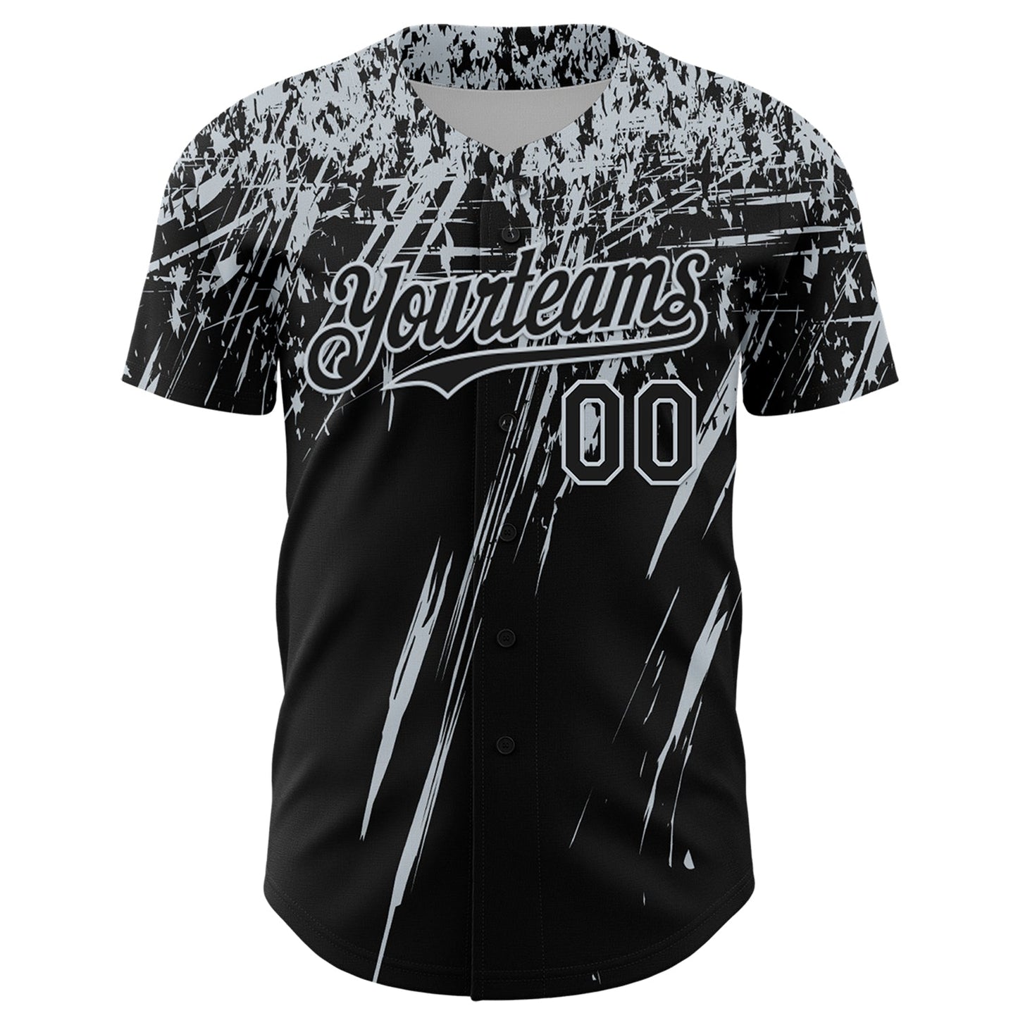 Custom Black Silver Distressed Scratch Brush Stroke Authentic Baseball Jersey view 2
