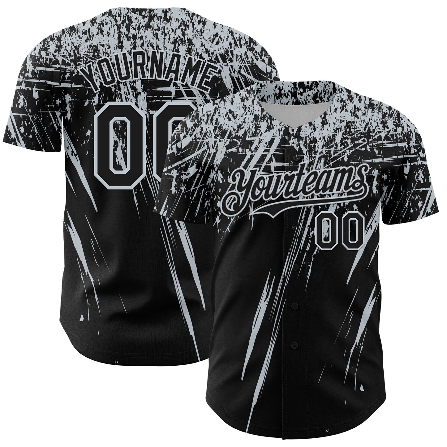 Custom Black Silver Distressed Scratch Brush Stroke Authentic Baseball Jersey - Main View