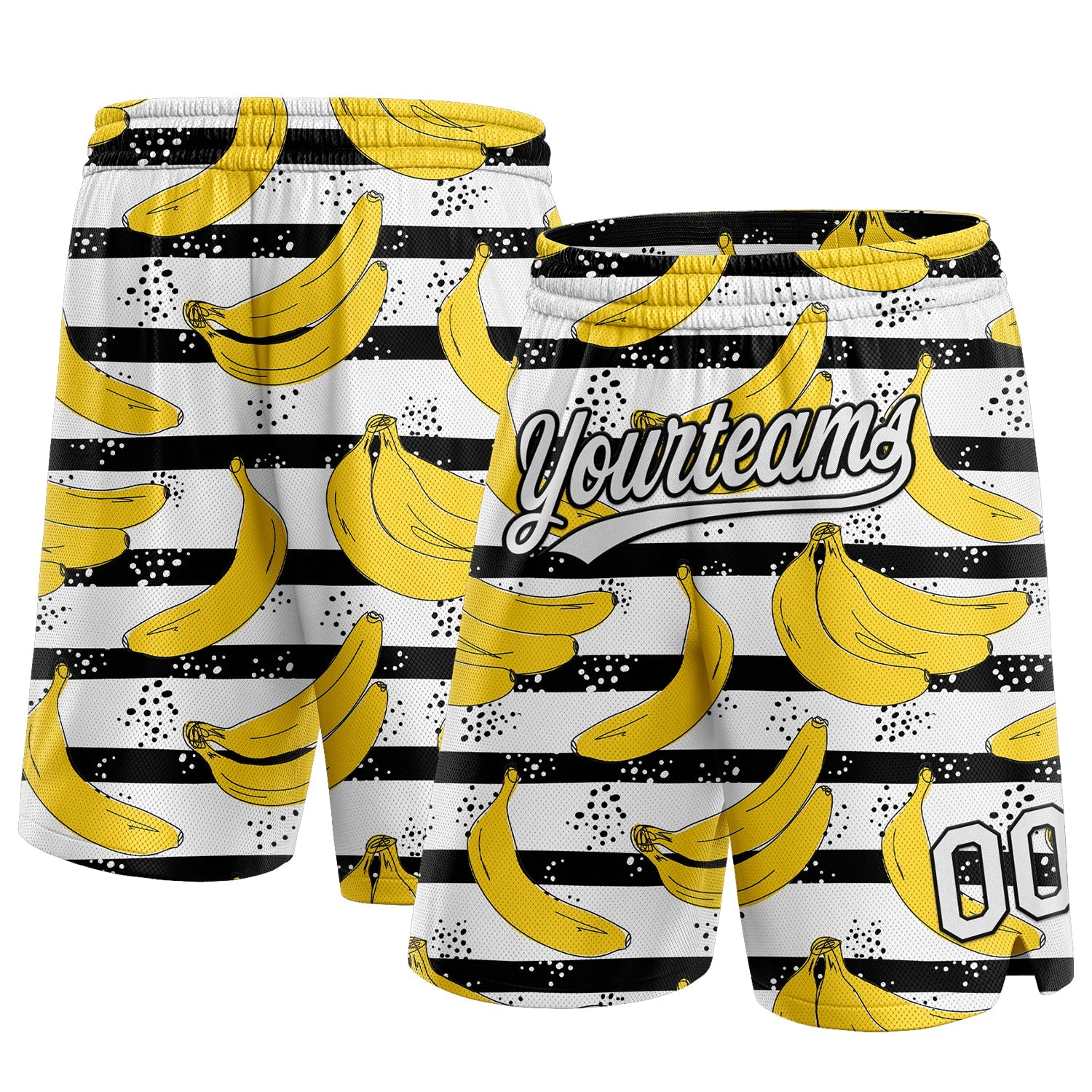 Custom Black White 3D Pattern Banana Authentic Basketball Shorts - Main View