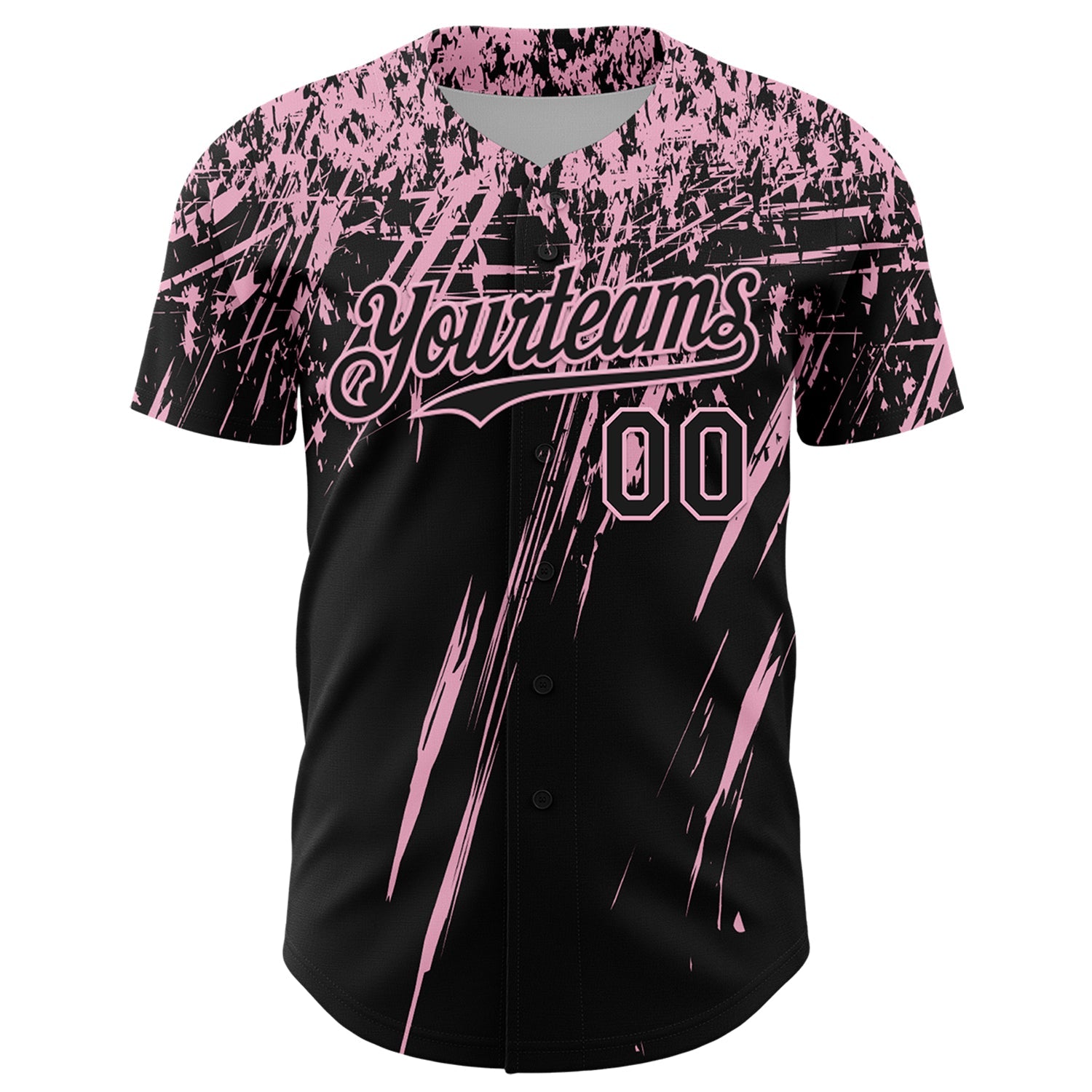 Custom Black Light Pink Distressed Scratch Brush Stroke Authentic Baseball Jersey view 2