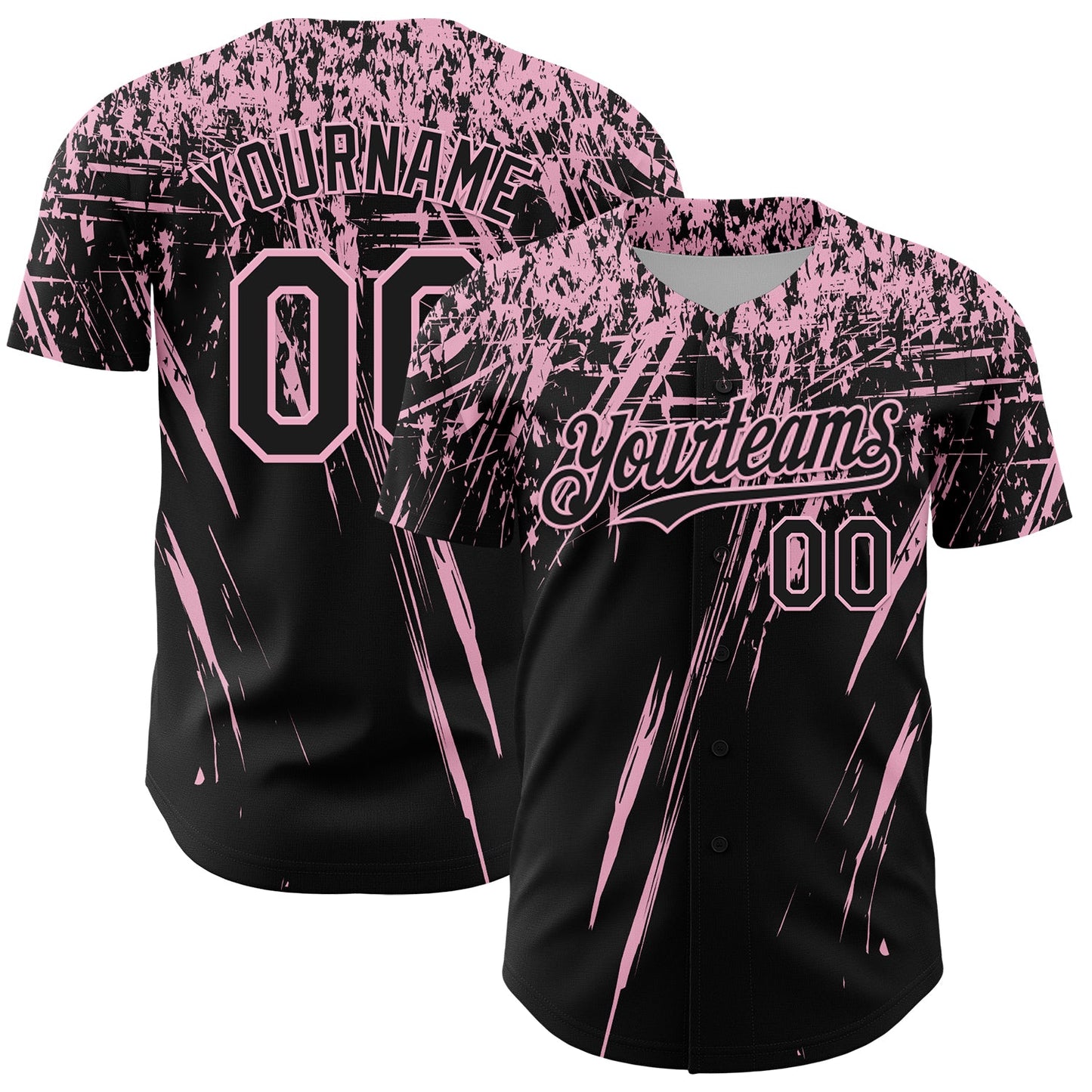 Custom Black Light Pink Distressed Scratch Brush Stroke Authentic Baseball Jersey - Main View